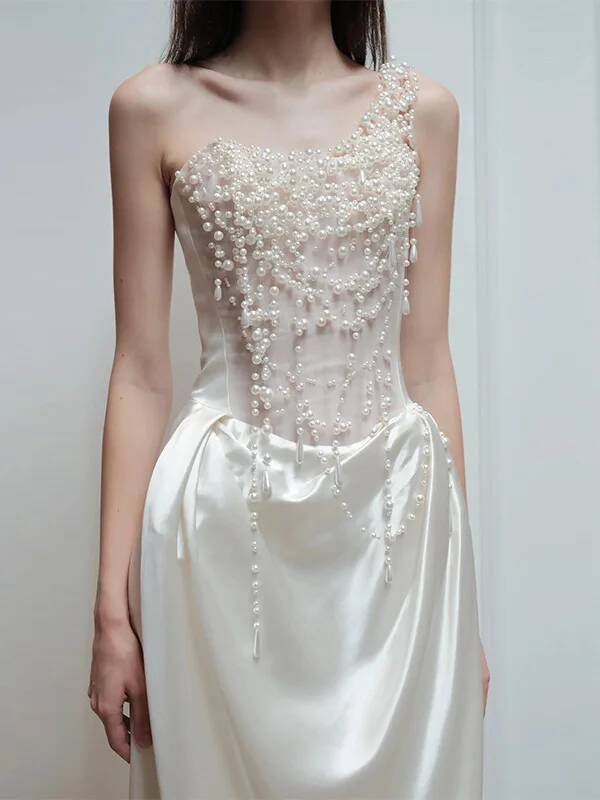 فستان سهرة فرنسي بدون حمالات م - مراجعة Slip Dress Satin وسعره